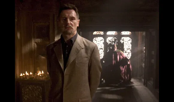 Liam Neeson as Ra's al Ghul training Bruce Wayne in Batman Begins