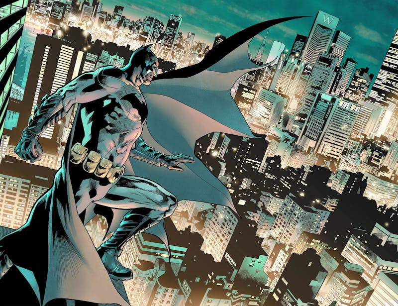 L'ombre de Batman sur les immeubles de Gotham