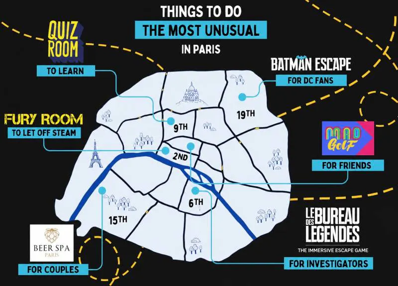 Map of the unusual things to do in paris